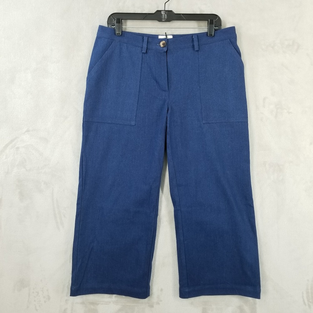 Offon Jeans Women XL Blue Denim Wide Leg Crop High Waist Pockets‎ Sustainable